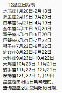 十二星座日期查询表阳历（十二星座日期 12星座）