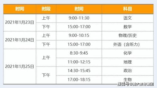 2021年高考时间（2021年高考时间科目表）