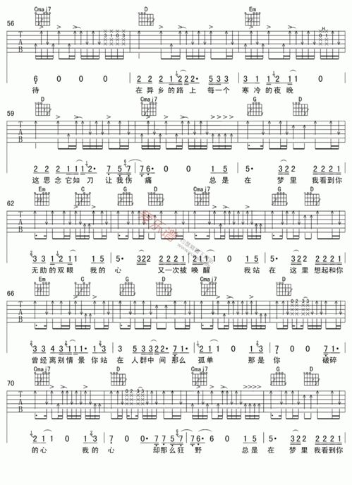 上海滩c调吉他独奏谱(故乡的云吉他谱c调) 上海滩c调吉他独奏谱(故乡的云吉他谱c调)