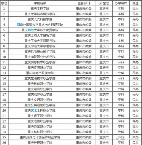 重庆民办大专有哪些（重庆民办的专科学校）