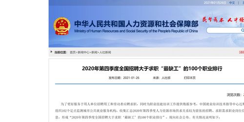 全国100个最缺工职业（2020最缺工职业）