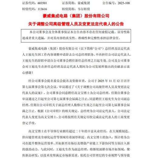 豪威集团换帅!请来京东方原副董事长高文宝,王崧转任副总专攻研发